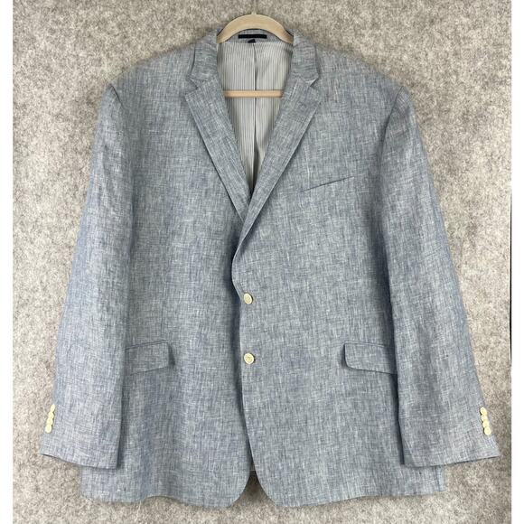 Jos A Bank Linen Blazer Sport Coat Mens 52R Blue Tailored Fit 2 Button Career